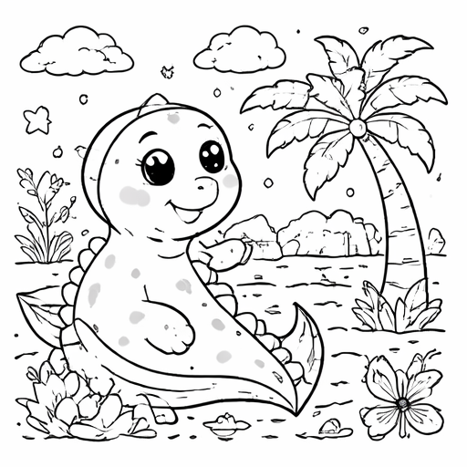 Dinosaur at the beach coloring page