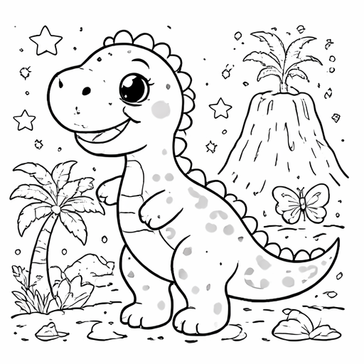 Dinosaur and volcano coloring page