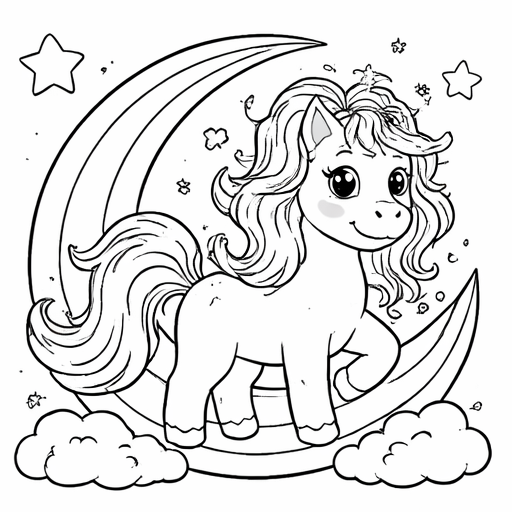 Unicorn on the moon coloring page